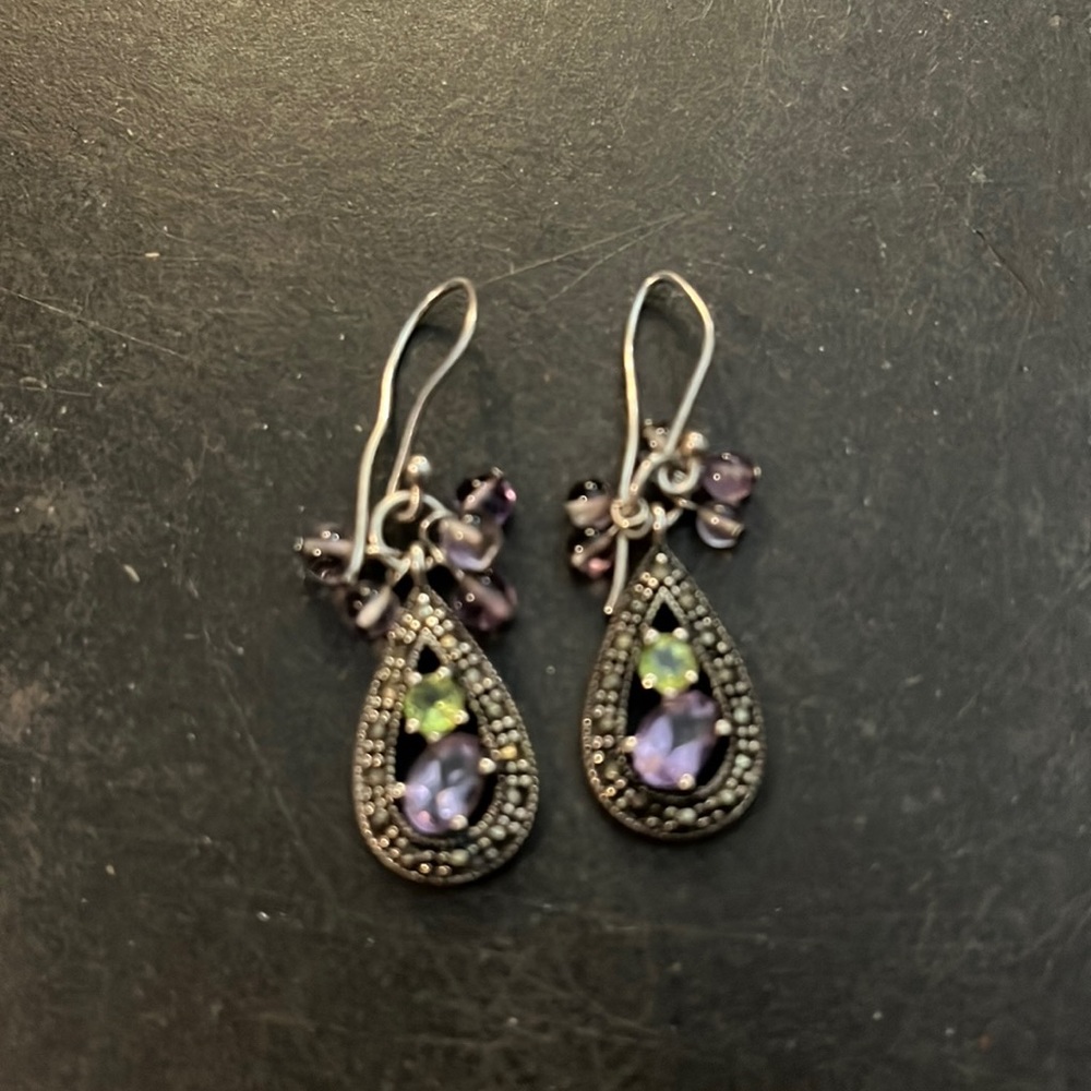 Lilac & Light Green Jeweled Dangling Earrings